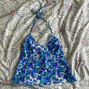 Floral blue frankie’s bikini top. Size small. V cut and open back.